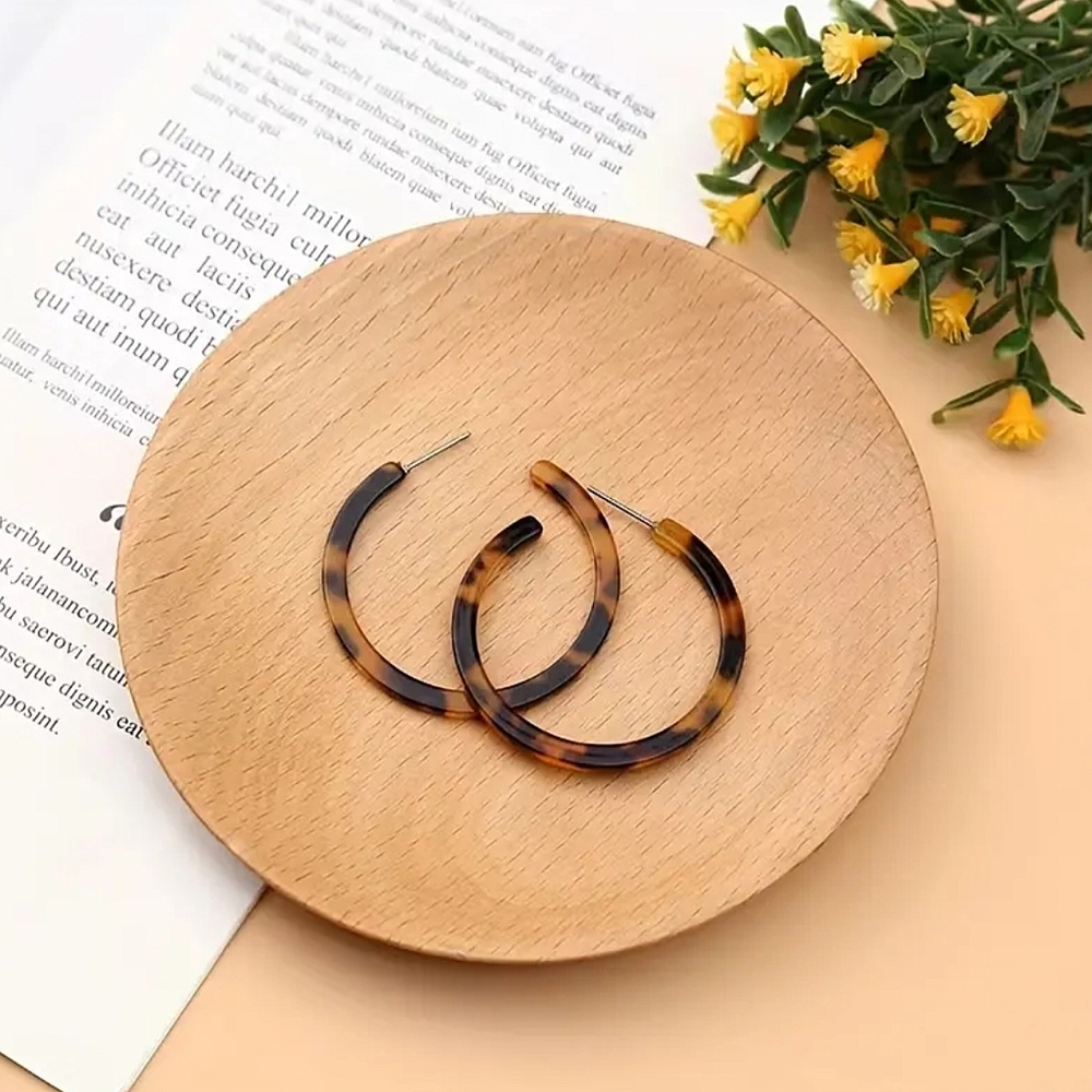 Leopard Acrylic "C" Hoop Earrings